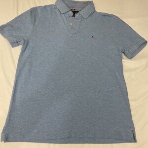 Tommy Hilfiger Mens Custom Fit Blue Polo Shirt L/G Cotton Blend